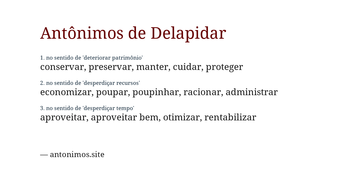 Antônimo de delapidar