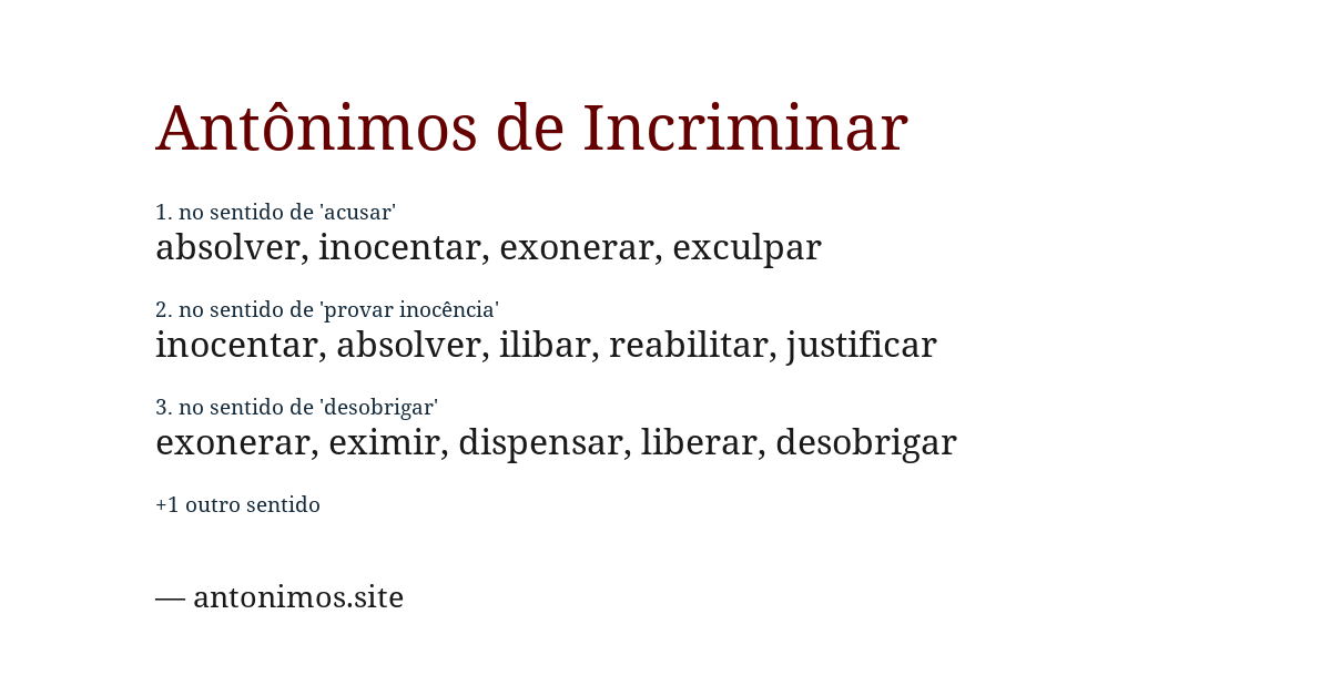 Antônimo de incriminar