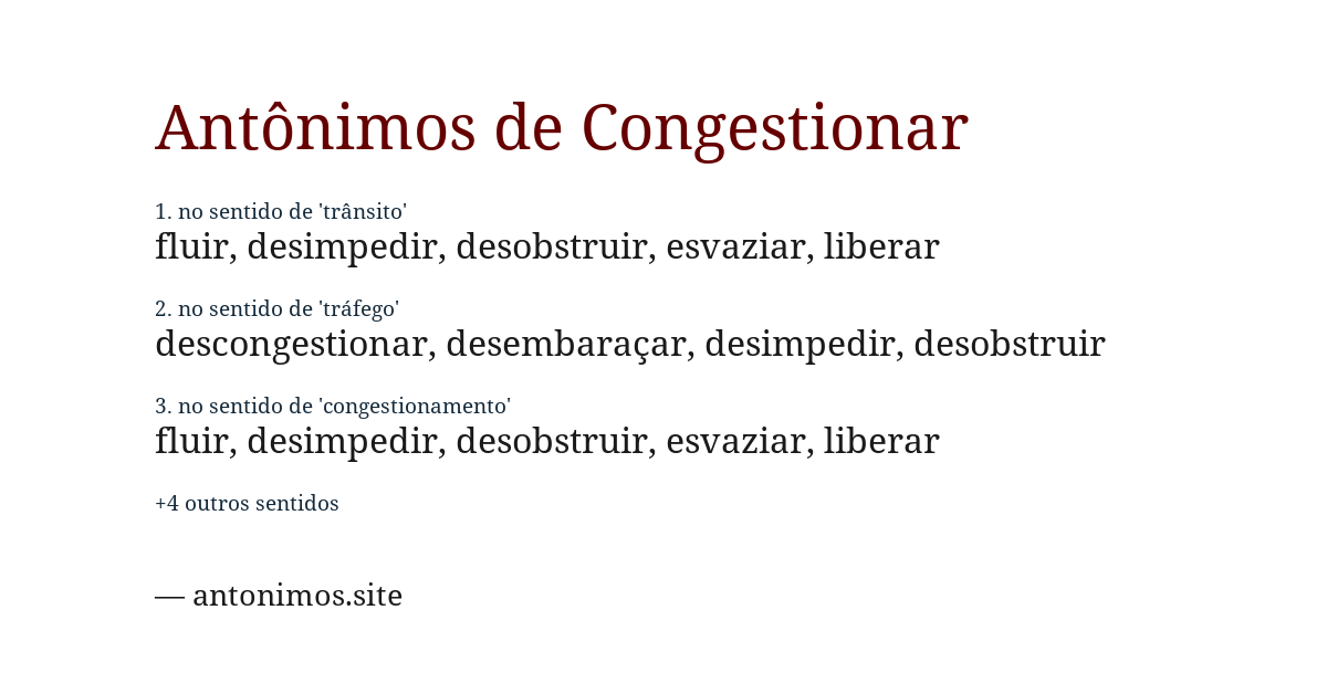 Antônimo de congestionar