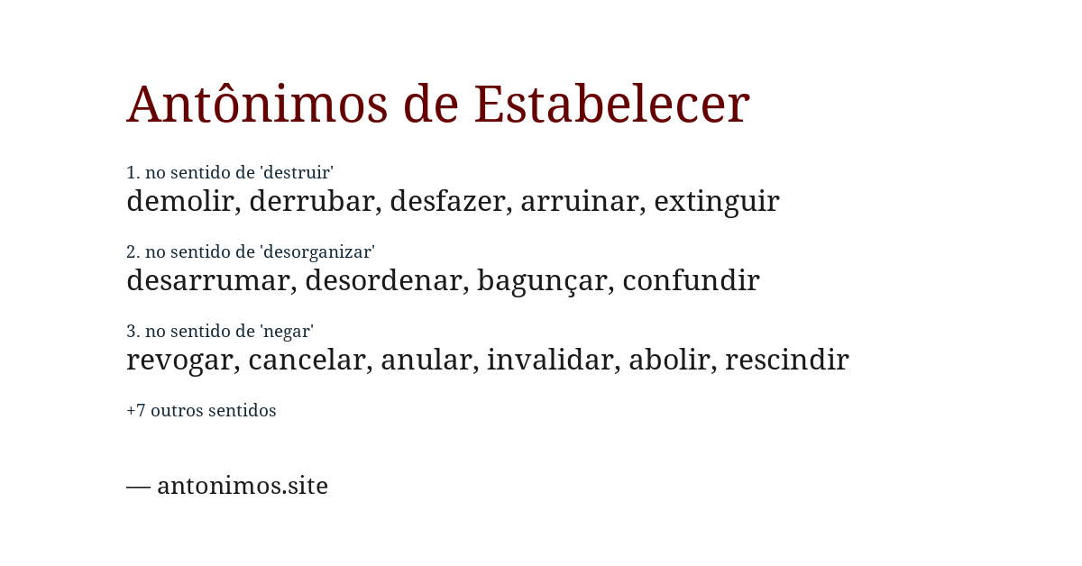 Antônimo de estabelecer