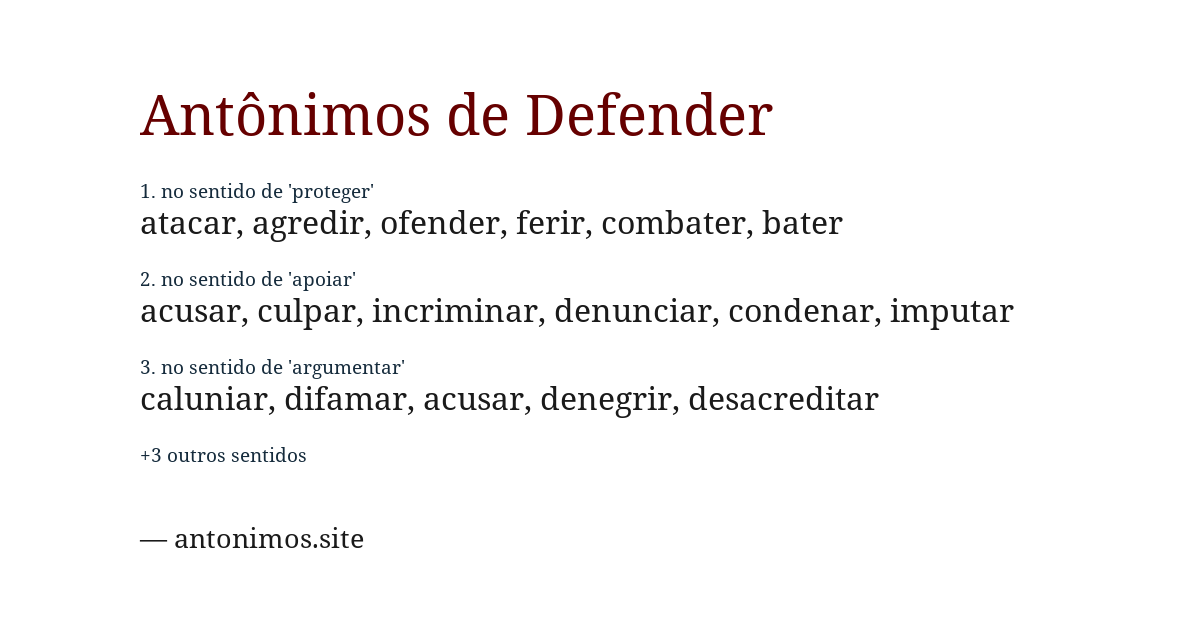 Antônimo de defender