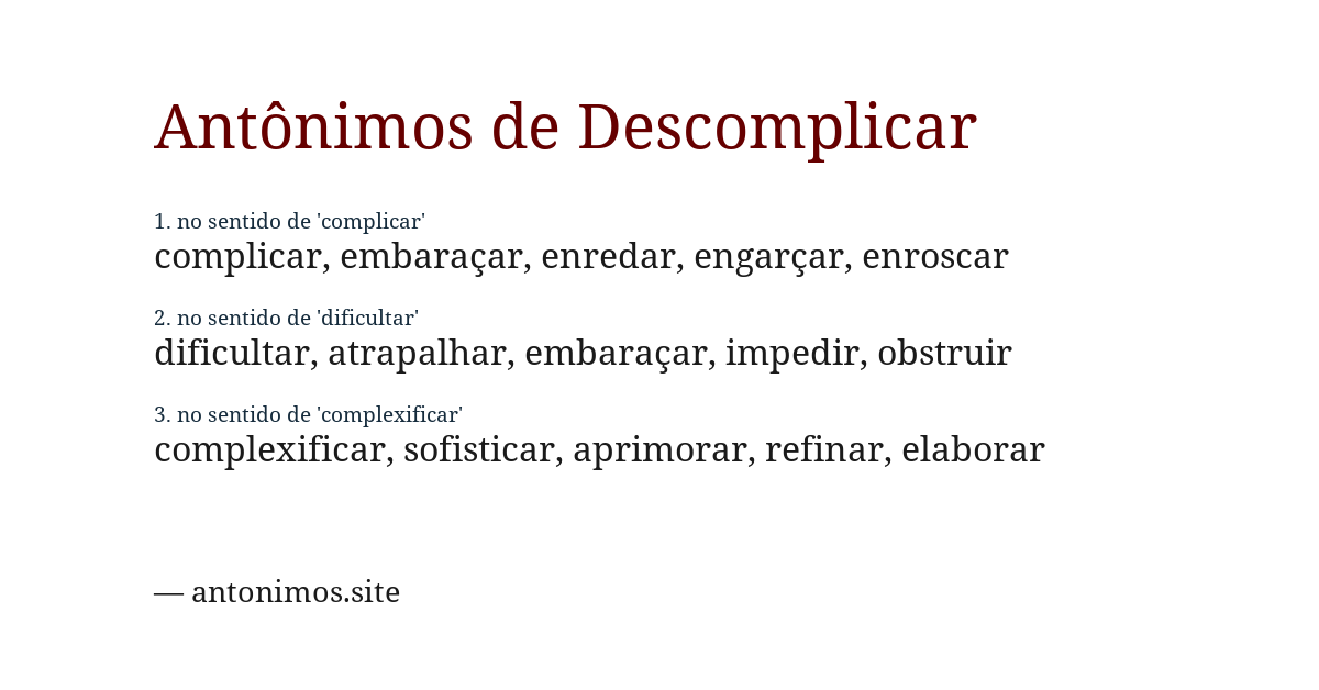 Antônimo de descomplicar