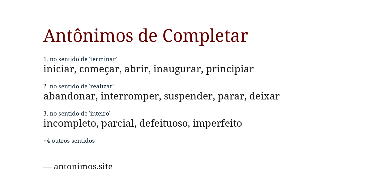 Antônimo de completar