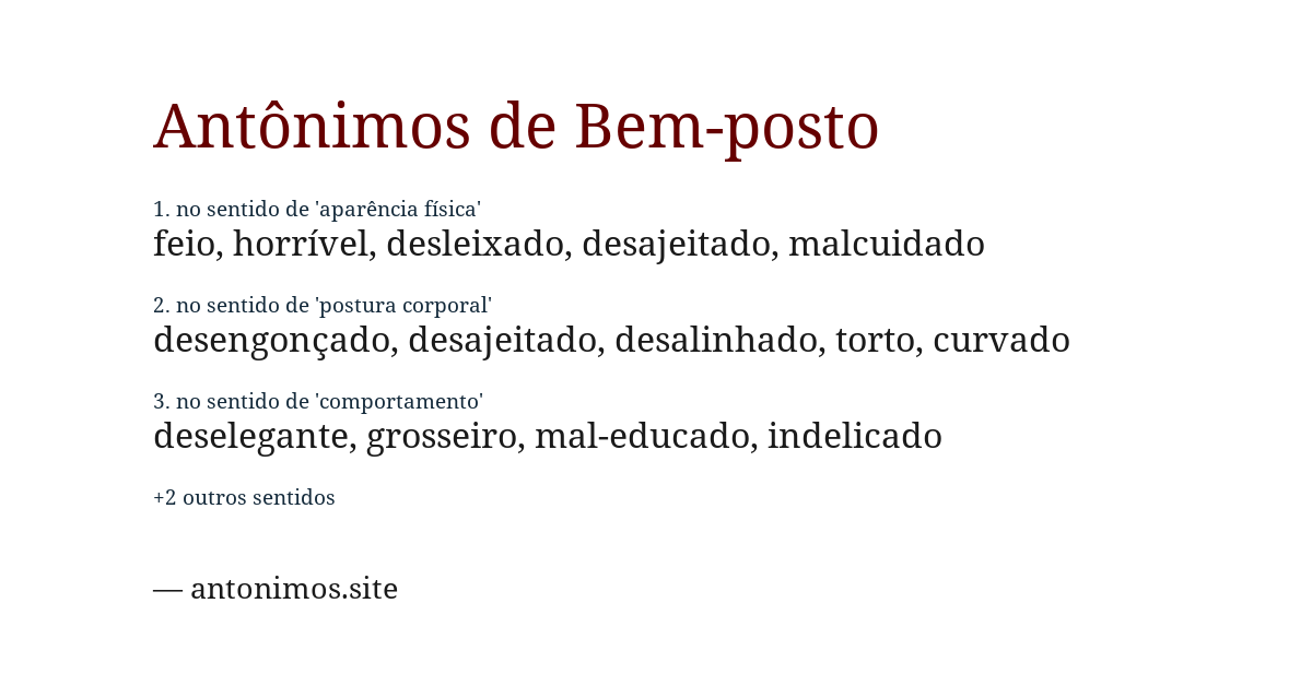 Antônimo de bem-posto