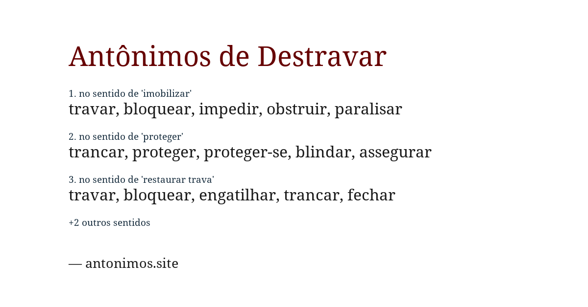 Antônimo de destravar
