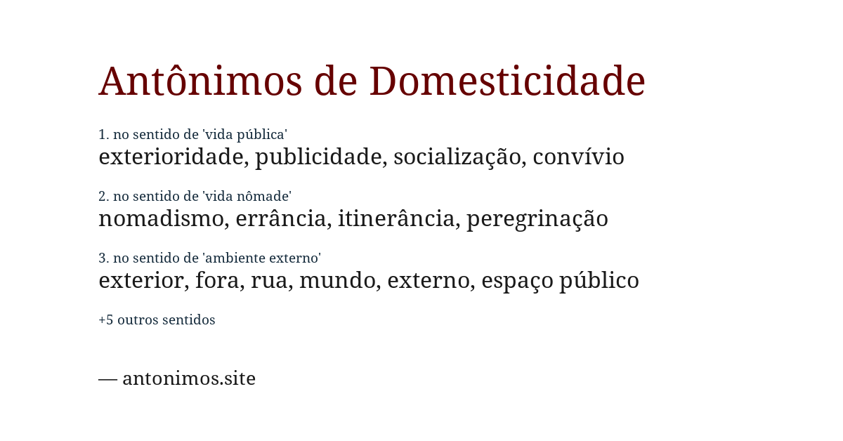Antônimo de domesticidade
