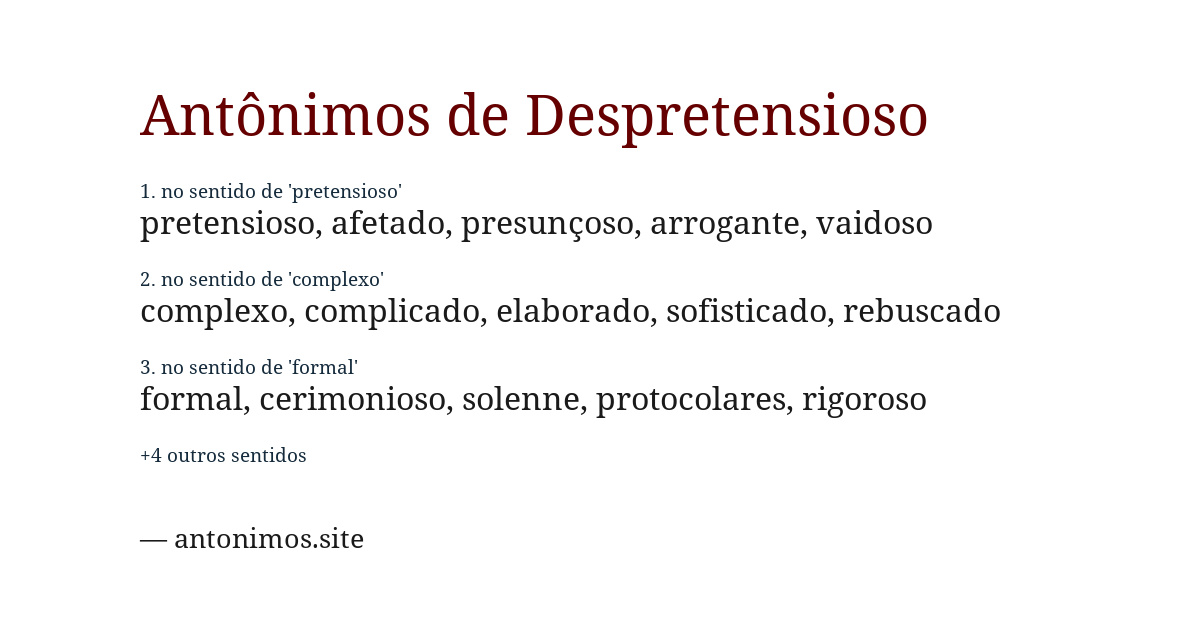 Antônimo de despretensioso