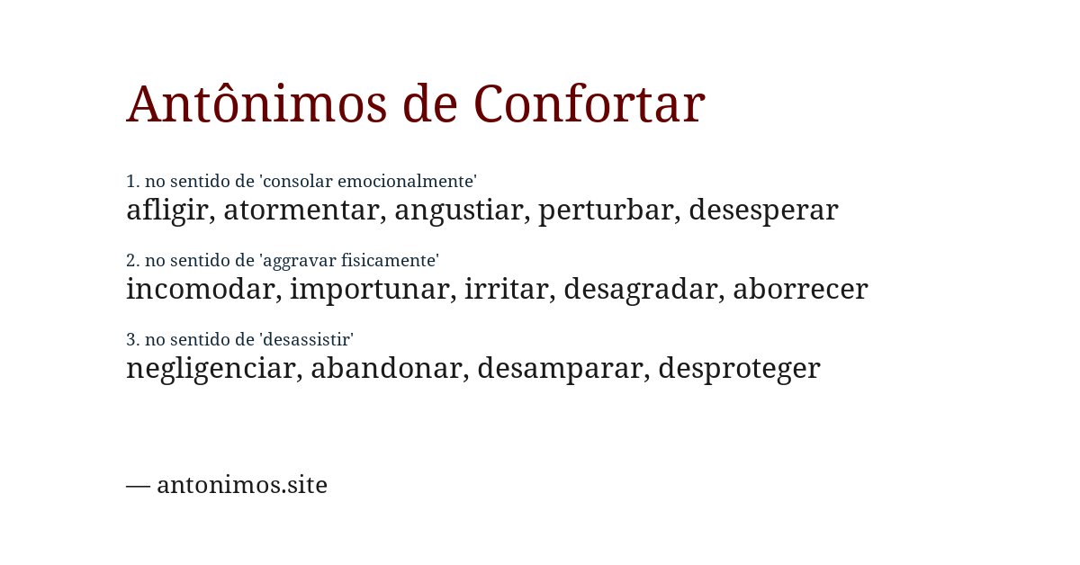 Antônimo de confortar