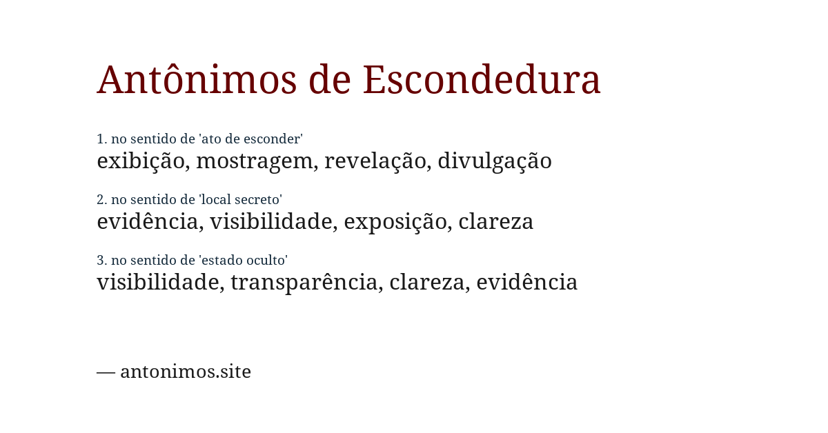 Antônimo de escondedura